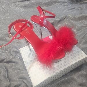 Source Unknown Vibrant Red Feathered Heels
